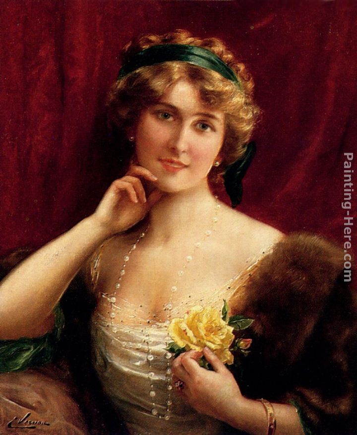 An Elegant Lady With A Yellow Rose painting - Emile Vernon An Elegant Lady With A Yellow Rose art painting